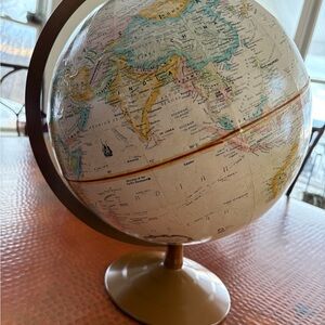 Vintage Classic Beige and Tan Globemaster 12 Inch Globe with Stand CLEAN